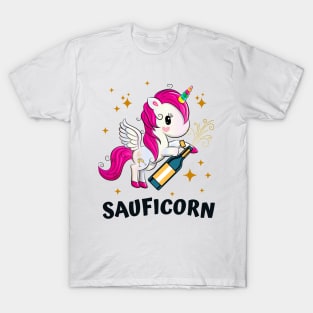 Sauficorn Lustiges Einhorn Sekt Party Frauen T-Shirt